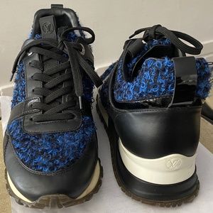 LOUIS VUITTON RUNAWAY RUN AWAY BLUE TWEED LEATHER SNEAKERS RUBBER SHOES 37-7